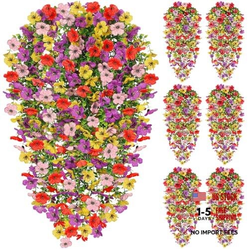 Artificial Flowers for Outdoors Spring Decor, 6 Bundles UV Resistant