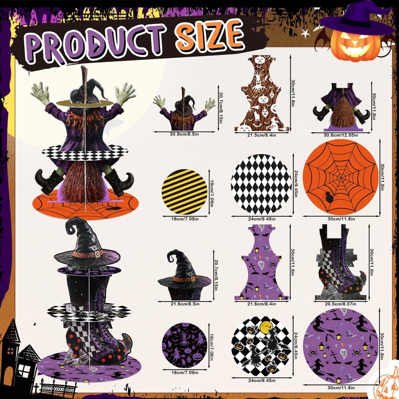 2 Pcs Halloween Cupcake Stand Decoration Halloween Party Supplies 3 Tier Card... gallery
