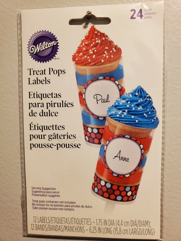 Wilton Treat Pops Labels/Wraps Treats Blue/Red Polk Dots 12 Count Labels New