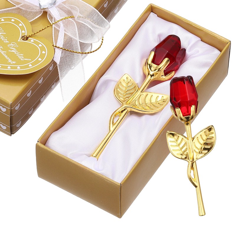2 Pcs Mini Pink Crystal with Box, Red/Gold for Gift