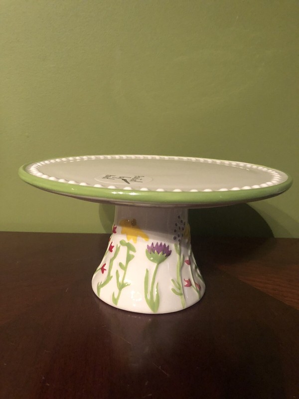 Lang Hand Painted Flowers 7x4in Ceramic Cake Stand . New