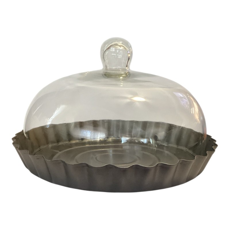 Rustic Galvanized Metal Cake Stand w/ Glass Dome Cloche Lid