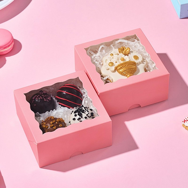 50 PCS 4x4x2 Inch Pink Bakery Box With Clear Window Cookie Pastry Treat DIY gallery