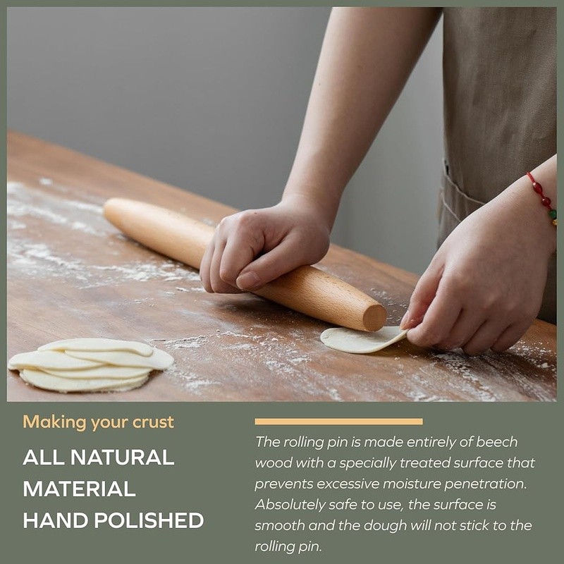 Solid Wood Tapered Rolling Pin Hand-Sanded Durable Kitchen Tool Pizza Cookies US gallery