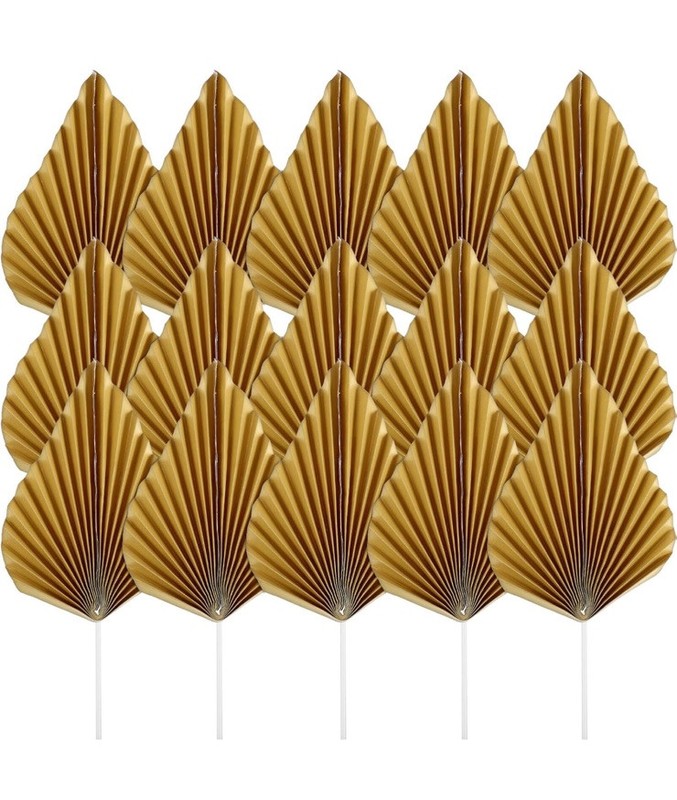 24pcs Leaves Cake Decorations Topper Paper Fan Cake Insert Decoration