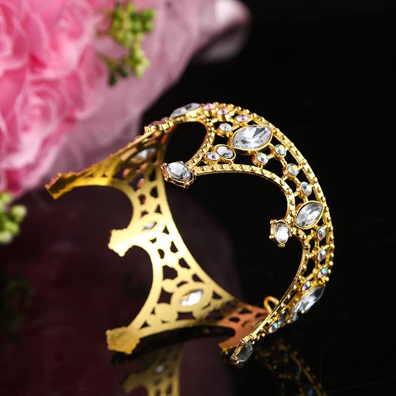 YADIRF Shining Rhinestone Metal Crown Cake 8cm diameter, 5.5cm height, Gold gallery