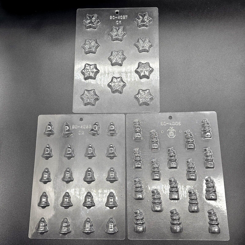 Set of 3 CK Clear Christmas Candy Soap Molds Snow Flakes Snow Men Jingle Bells