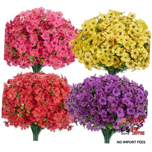 for Outdoors Bundles UV Resistant Fake 12 Artificial Flowers Mixed 4 Colors
