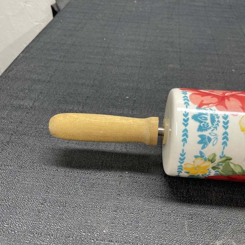 Pioneer Woman Floral Ceramic Rolling Pin Wood Handles Retired 2812DMT Sweet Rose gallery