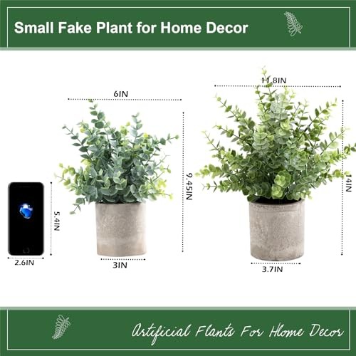 Pack Small Fake Plants 14" Eucalyptus Potted Artificial 2 Sage Green-large gallery