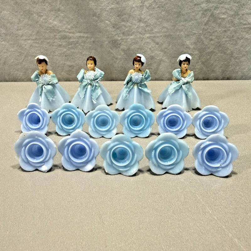 15 Vintage Pastel Blue Cake Toppers and Candle Holders 1970s Wilton Hong Kong