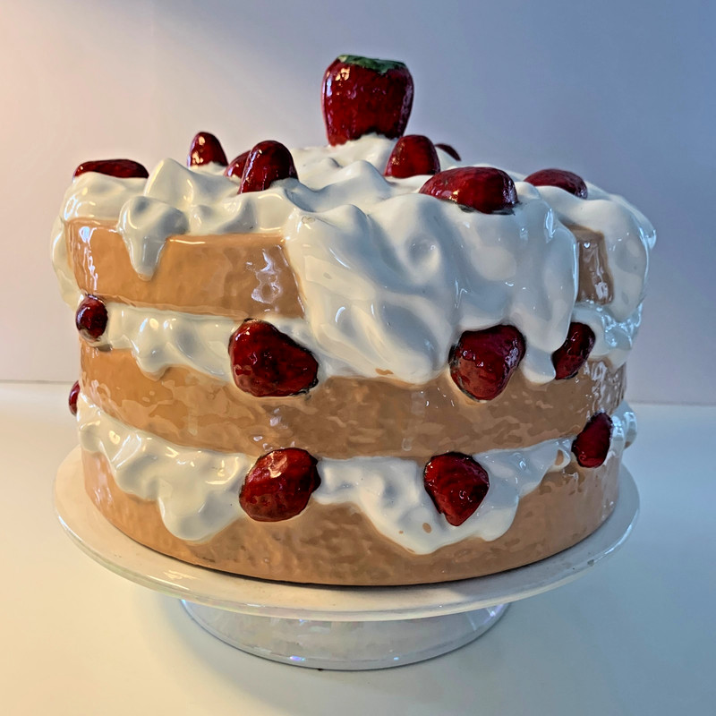 Vintage Ceramic Strawberry Shortcake Cake Stand With Dome Cover
