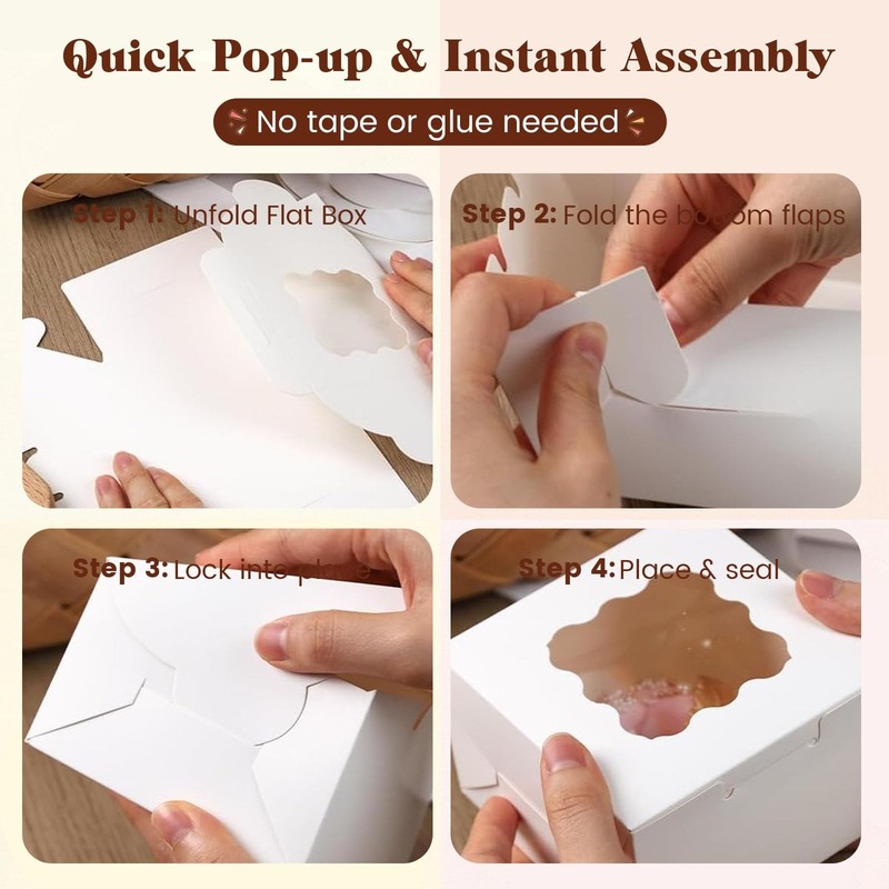 4x4x2.4 Inch White Cookie Boxes with Window Bakery Pastry Box 50 PCS gallery
