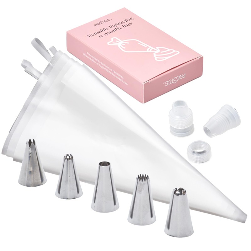 Reusable Piping Bags and Tips Set – 5 TPU 12-Inch Piping Bags with 5 Metal Ic…