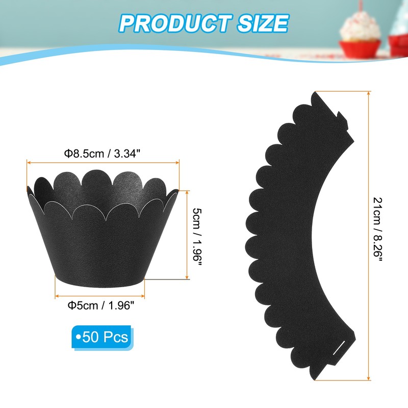 Cupcake Wrappers Paper, 50 Pack Baking Cups Standard Wave Decor, Black gallery