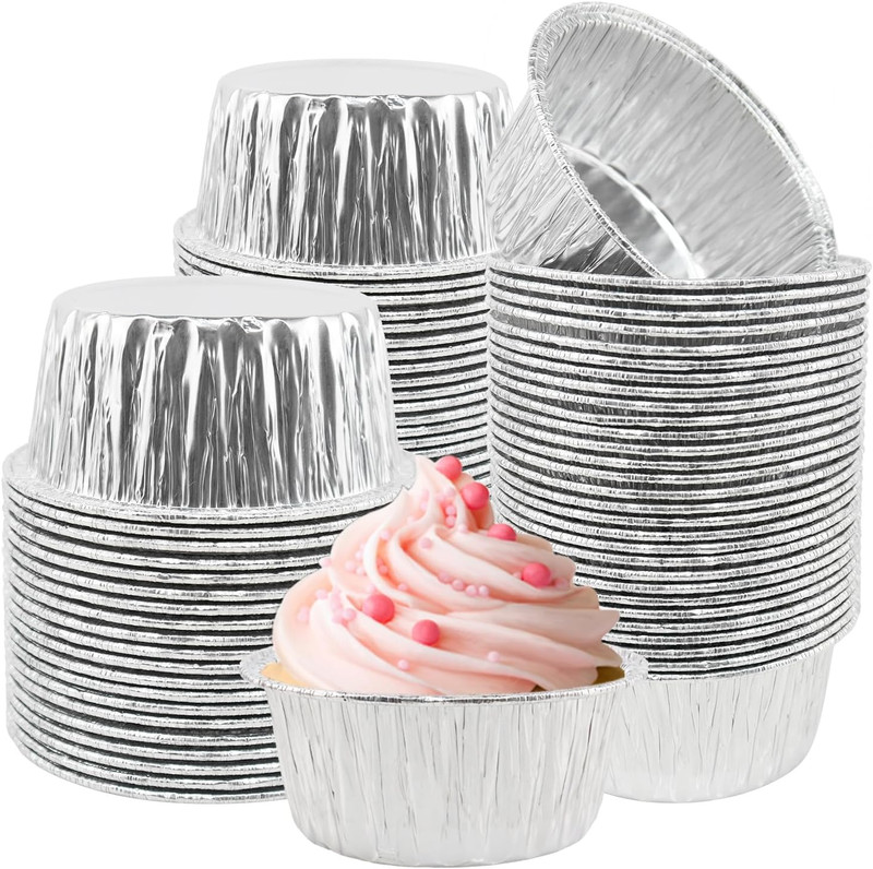 Aluminum Foil Baking Cups 150 Pcs, 5 Oz Disposable Ramekin Aluminum Cupcake Line