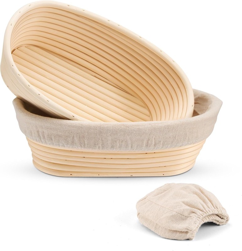 Bread Proofing Basket Set of 2, 10 Inch Oval Dough Bowls for Rising,
