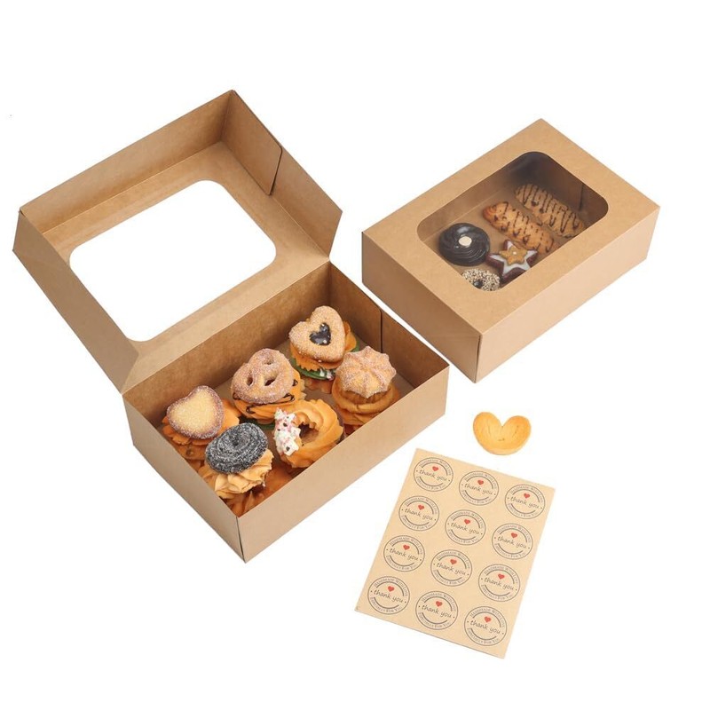 24 Pcs Cookie Boxes With Window For Paper Gift Giving Brown Bakery Cupcake Boxes gallery