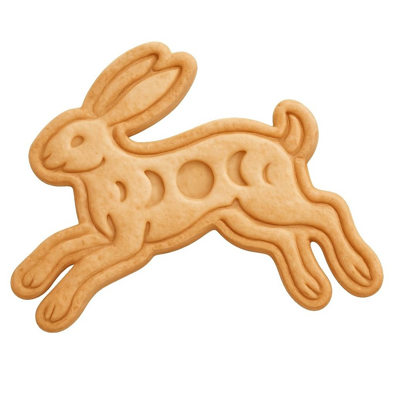 Waning Crescent Hurdling Hare Cookie Cutter & Stamp, Fondant & Clay – 4×3.1″