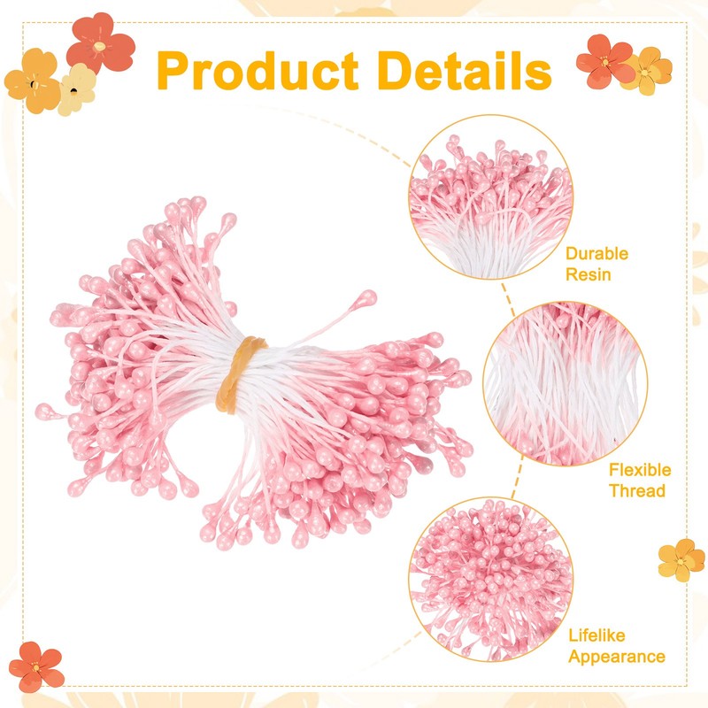 600-Pack 5mm Artificial Pearl Flower Stamens for DIY Crafts[Orange Pink] gallery