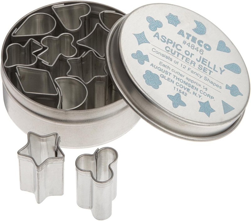 Ateco 5” Aspic Jelly Mini Cutters, Set of 12 Assorted Shapes