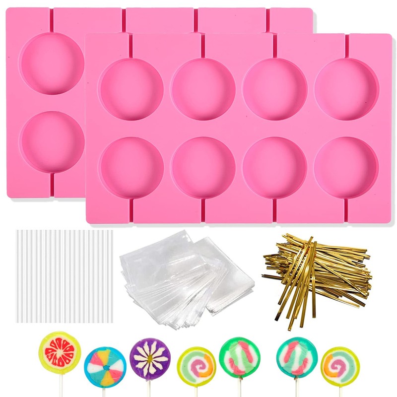2 Pcs Silicone Hard Candy Chocolate Molds Round Non Stick Lollipop Sucker Mold