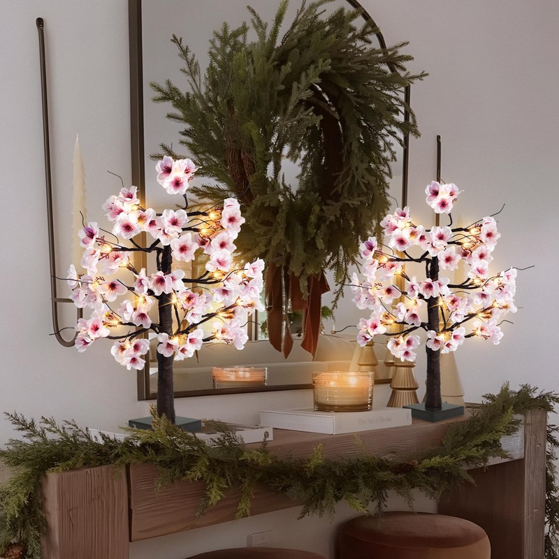 Uieke 2PACK 24IN Lighted Cherry Blossom Tree 48 Warm White LED Tabletop Artifica gallery