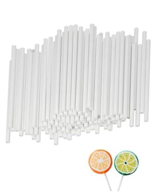 100Pcs Plastic Lollipop Sticks Hollow White Cake Pop Sticks, Thick 4mm 4-inch