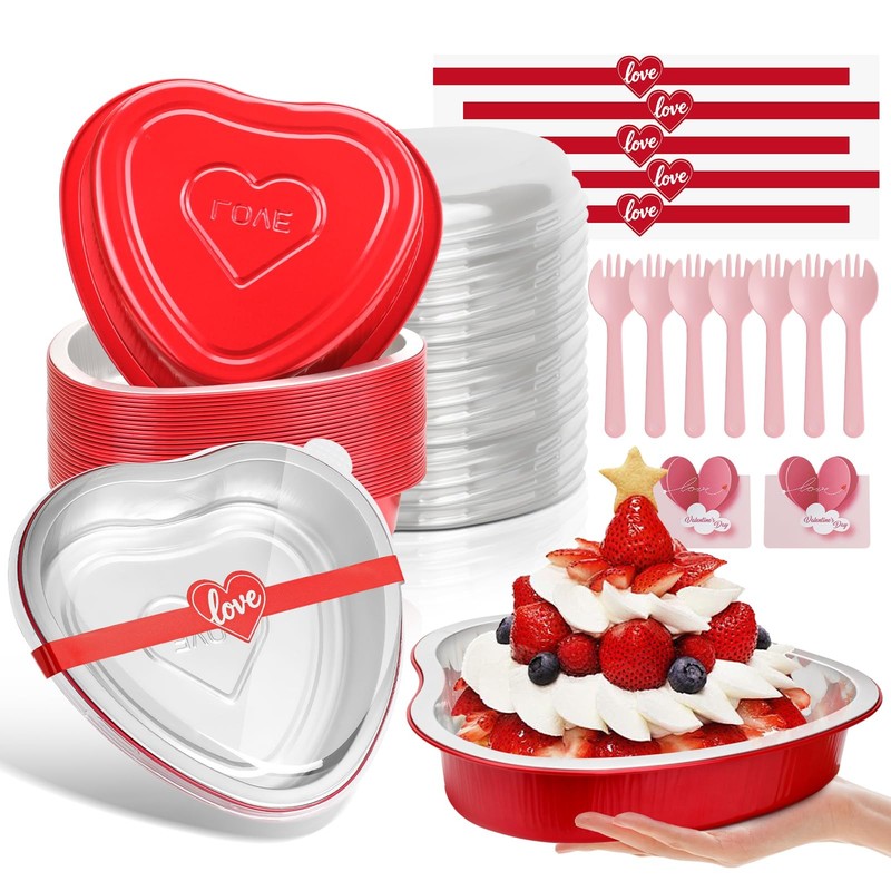 22oz heart shaped cake pans with lids 20pcs aluminum foil pans,disposable
