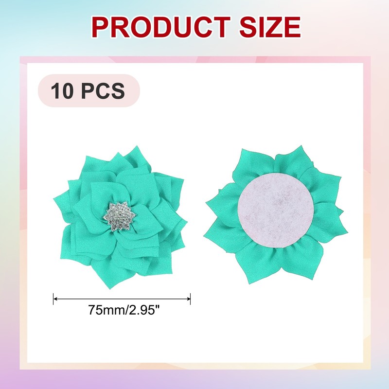 3 Inch 10Pcs, Rhinestone Pearl Chiffon Flower Turquoise gallery