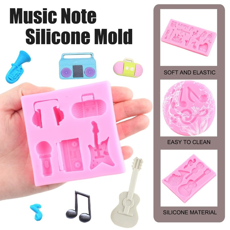 Music Note Fondant Molds Musical Instruments Silicone Mold Boombox Microphone... gallery