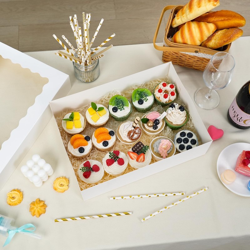 20 PCS 14x10x4in White Quarter Sheet Cake Boxes with Window Bakery Boxes gallery