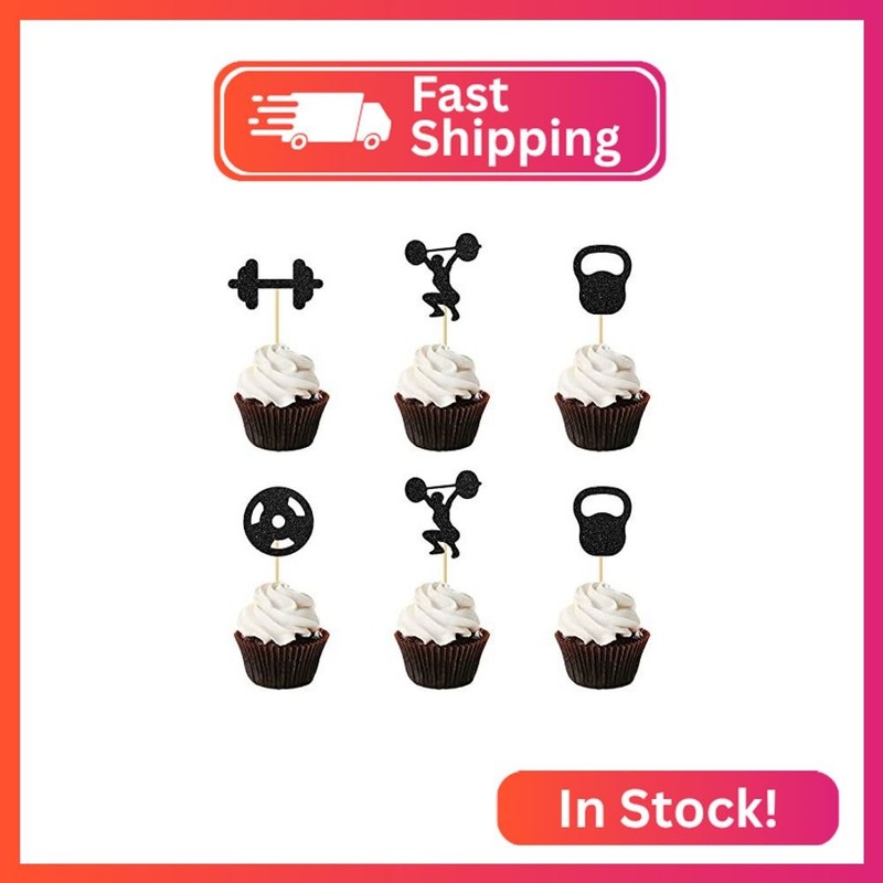 Helewilk 24pcs Weight Lifting Cupcake Topper, Fitness Themed Birthday Party Deco