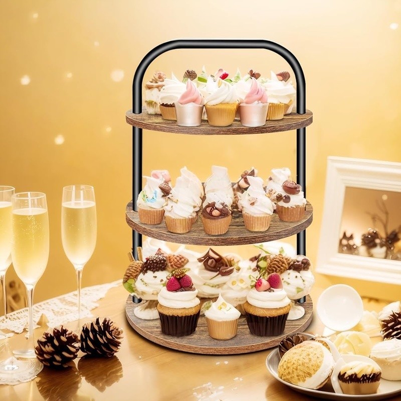 Rustic Tiered Dessert Stand Set Non-Stick Display Weddings Parties Events New gallery