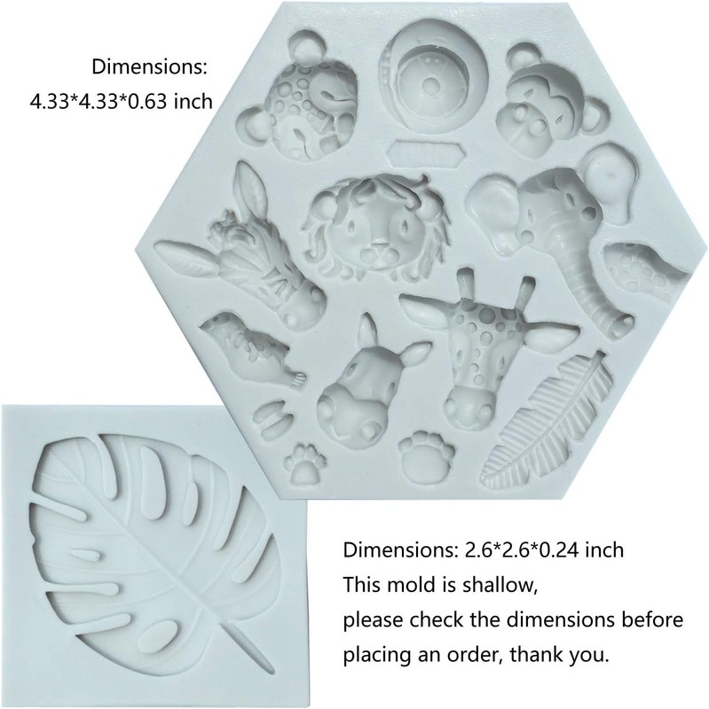 Jungle Safari Animal Cake Mold and Tropical Leaf Fondant Silicone Mold Cupcak... gallery
