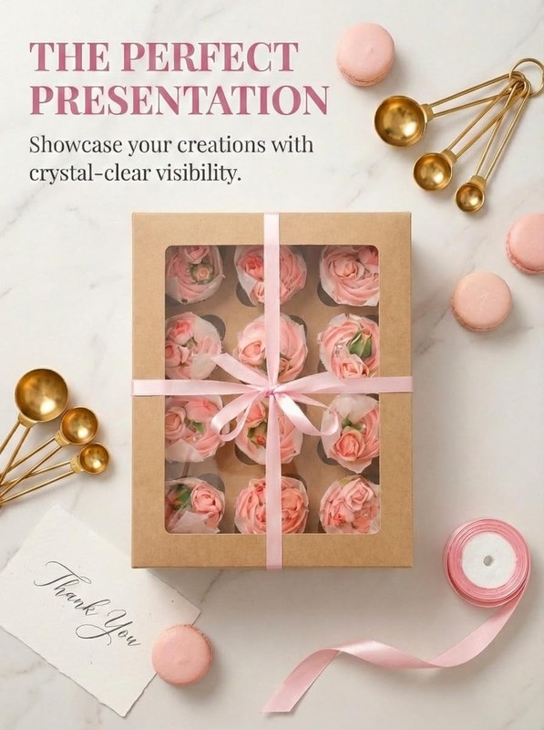 qiqee Auto-pop Up Cupcake Boxes with Window Brown 40PCS 12 Count Cupcake Box ... gallery