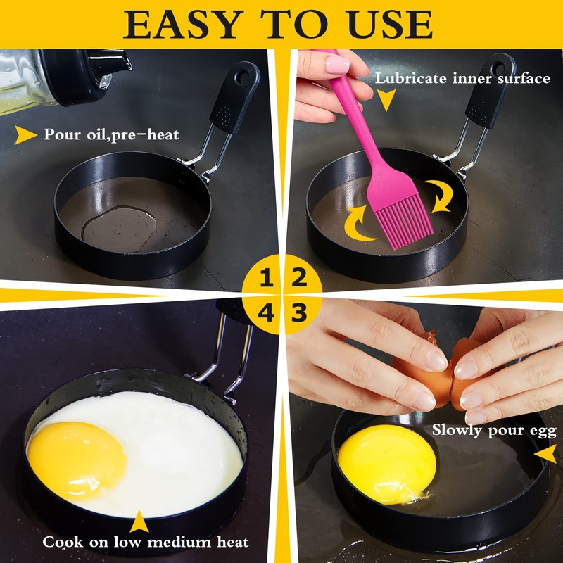 3 Packs 3.5 Inch Stainless Steel Egg Rings Set with Silicone Handle Nonstick gallery