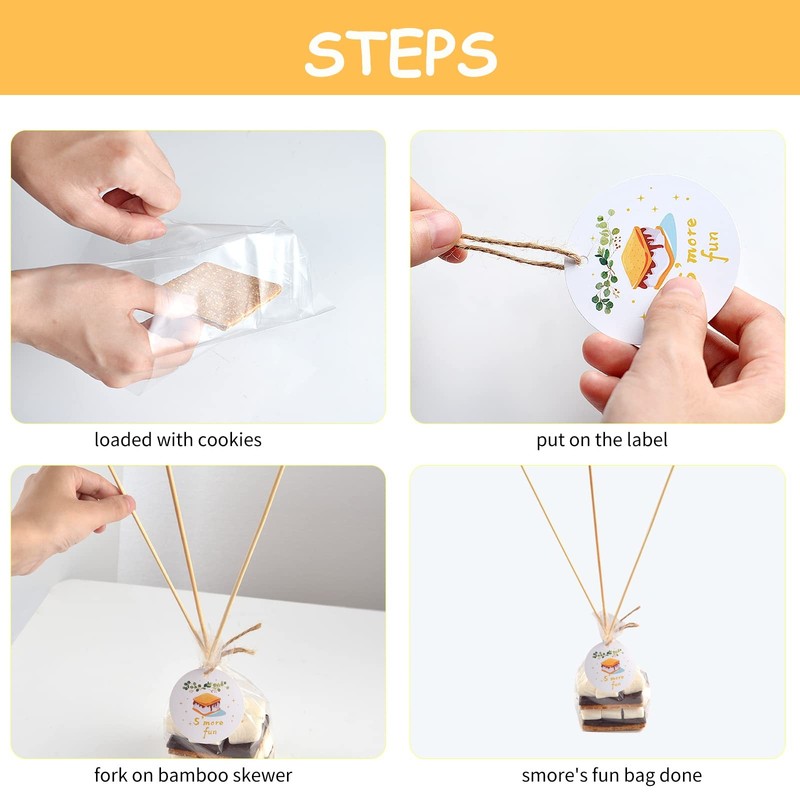 100 pcs S'more Fun Bag set Clear Gusseted Poly Bags with S'mores Fun Tag and ... gallery