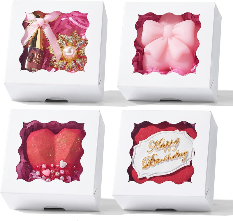 3x3x1.5Inches 50 Pcs Mini Bakery Boxes with Window for Homemade Soap,Cookies,Cho gallery
