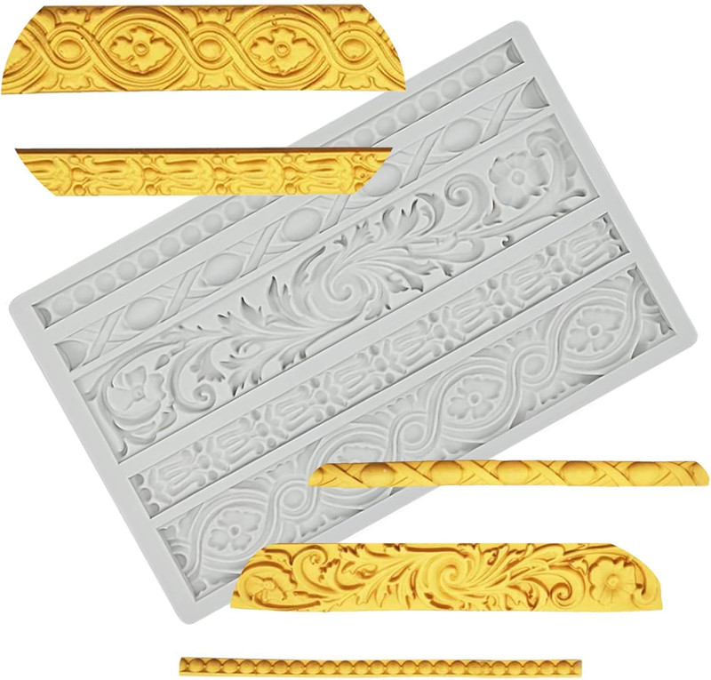 DIY Baroque Scroll Relief Cake Border Silicone Mold/Vintage Curlicues Fondant Mo gallery