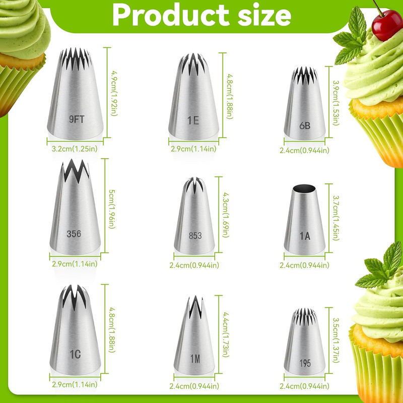 9PCS Large Piping Tips Set, Stainless Steel Cake Decorating Tips, Pastry Cake De gallery