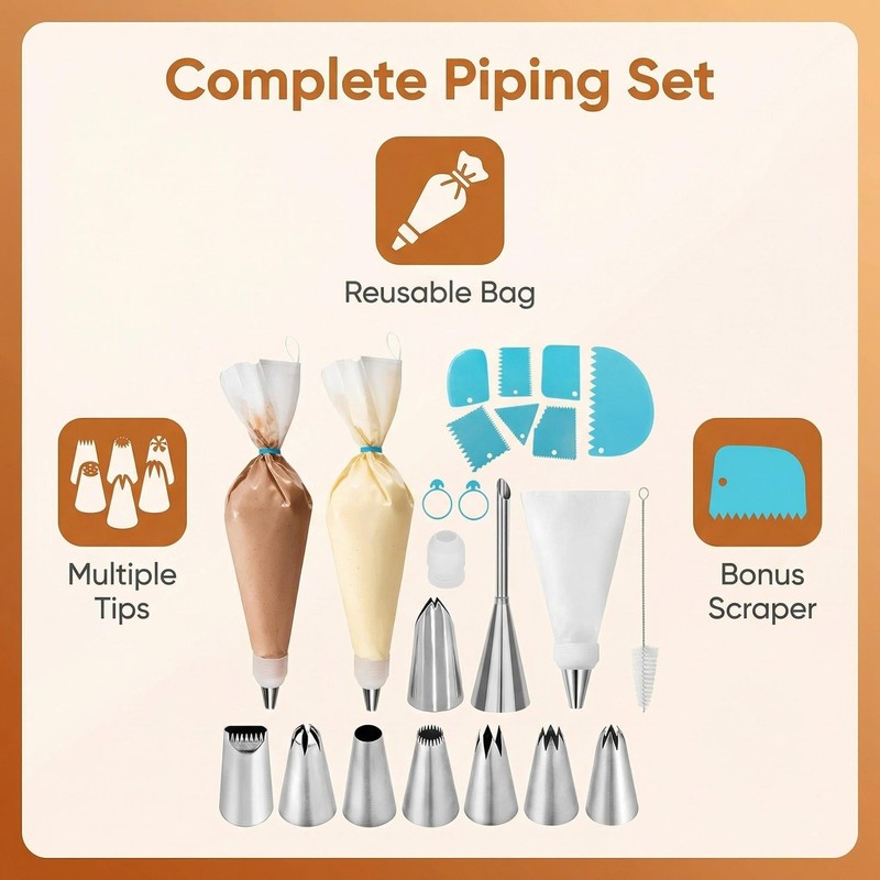Baking & Pastry Tool Kit, 14 Nozzles & 6 Blue Scrapers, Reusable Bags & Ties,... gallery