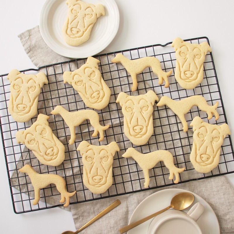Greyhound Cookie Cutters Set - dog face portrait treats birthday adoption rescue gallery