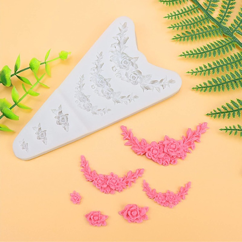 3Pcs Rose Wreath Flower Bouquet Leaves Fondant Molds for Wedding Cake Decorat... gallery
