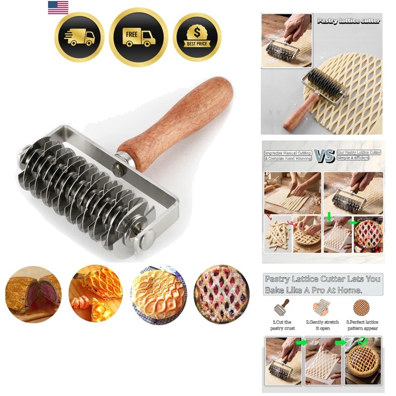 Pastry Lattice Roller Cutter – Stainless Steel Dough Lattice for Pie Pizza Br…