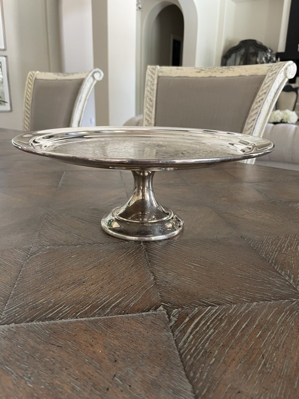 Vtg Reed & Barton Silver Plate Metal Round Pedestal Cake Stand 12" Etched Floral gallery