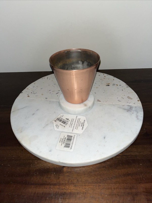 THIRSTYSTONE Pink Terrazzo White Marble Cake Stand NM796-MCY Copper Display gallery