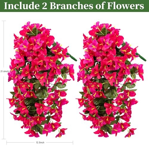 Artificial Bougainvillea Hanging Flowers Plants - 2 Rose Red & Red Lotus Mix gallery
