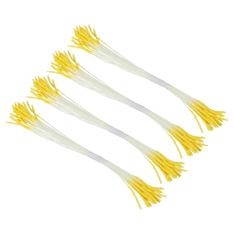 100Pcs 10mm Double Heads Flower Stamen Artificial Flower Stamen Pistil Yellow