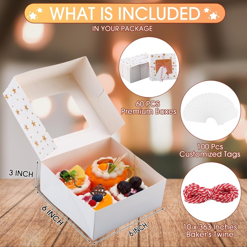 60 PCS Christmas Cookie Boxes With Window Gold Star Treat Box 6x6x3 Inch gallery